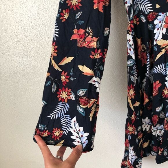 Jaase Boho Chic Floral Botanical Print Flowy Long Sleeve Bohemian Swing Dress XS - Picture 3 of 8